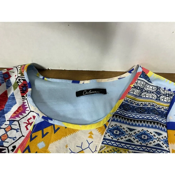 Calessa 3X Colorful Patchwork Print Flared Sleeve Lagenlook Womens Blouse - Picture 2 of 11